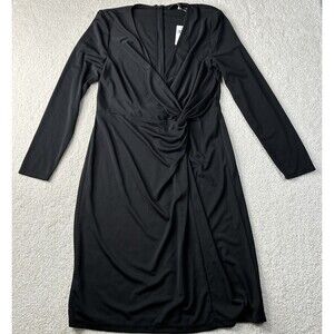 NWT Lauren‎ Ralph Lauren Women’s Size 14 Black Faux Wrap Dress Black Label LBD
